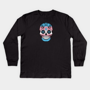 Transgender Pride Sugar Skull with Roses Kids Long Sleeve T-Shirt